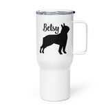 Custom Name with Boston Terrier Silhouette Travel Mug with a Handle