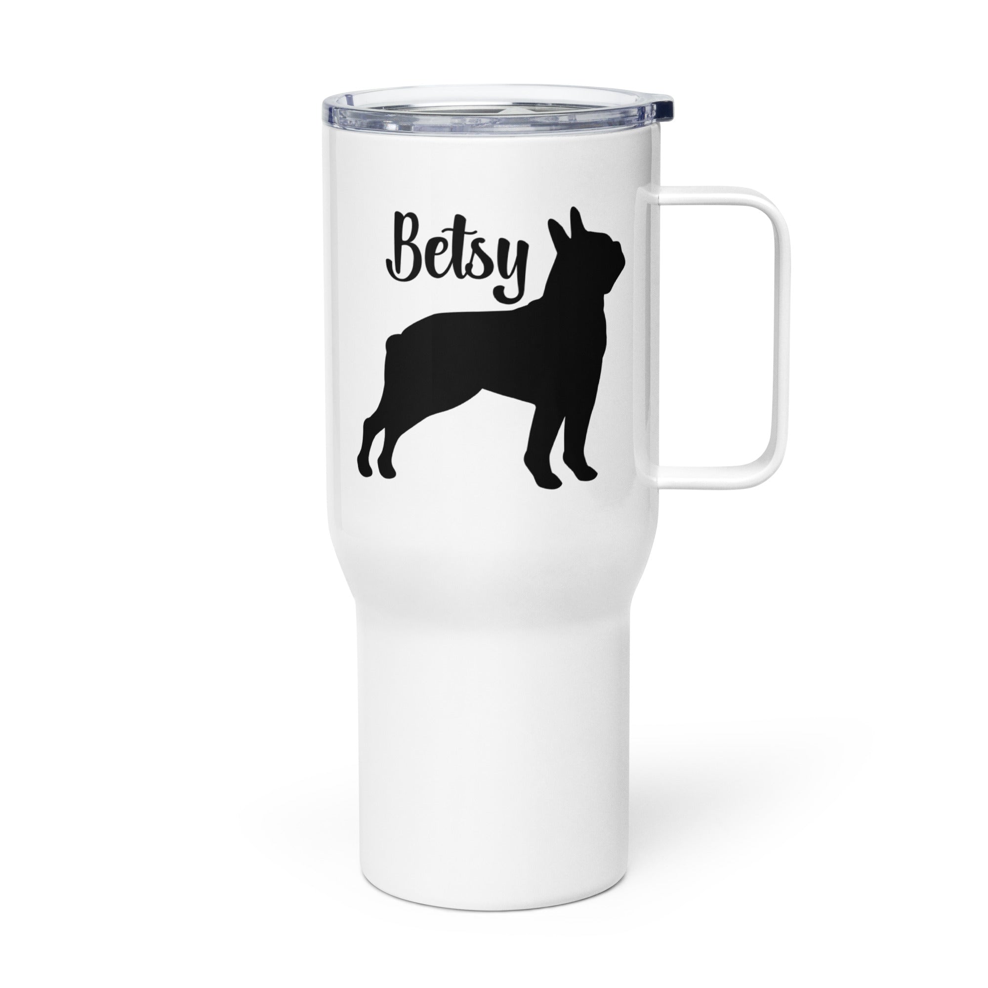 Custom Name with Boston Terrier Silhouette Travel Mug with a Handle