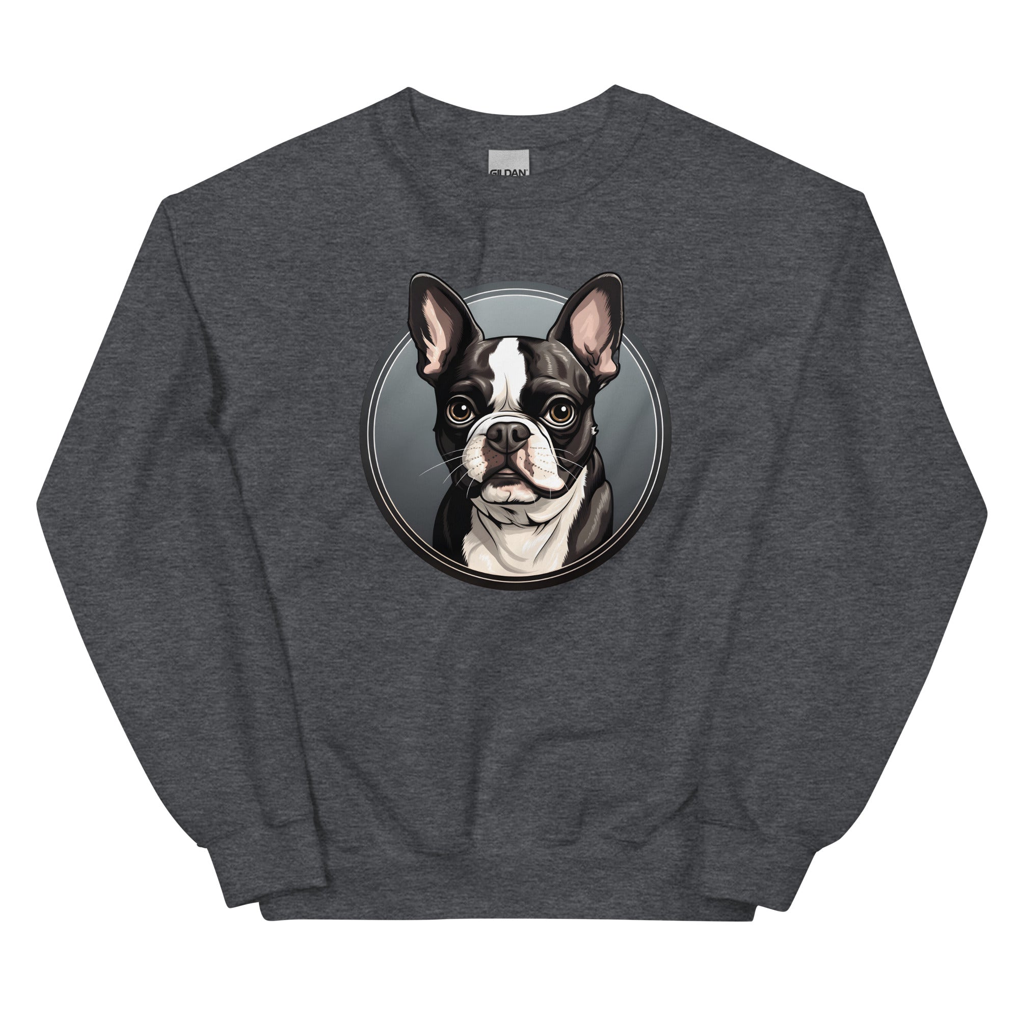 Cartoon Boston Terrier Dog Portrait Sweatshirt