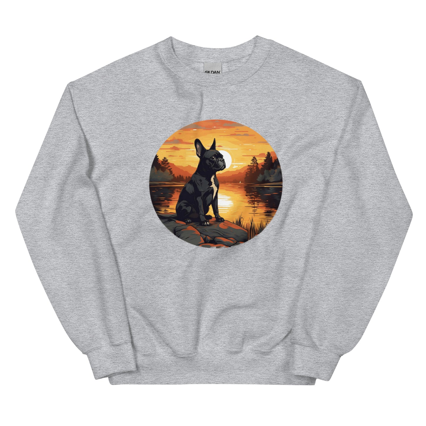 Boston Terrier Sitting By A Calm Lake Unisex Sweatshirt