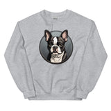 Cartoon Boston Terrier Dog Portrait Sweatshirt
