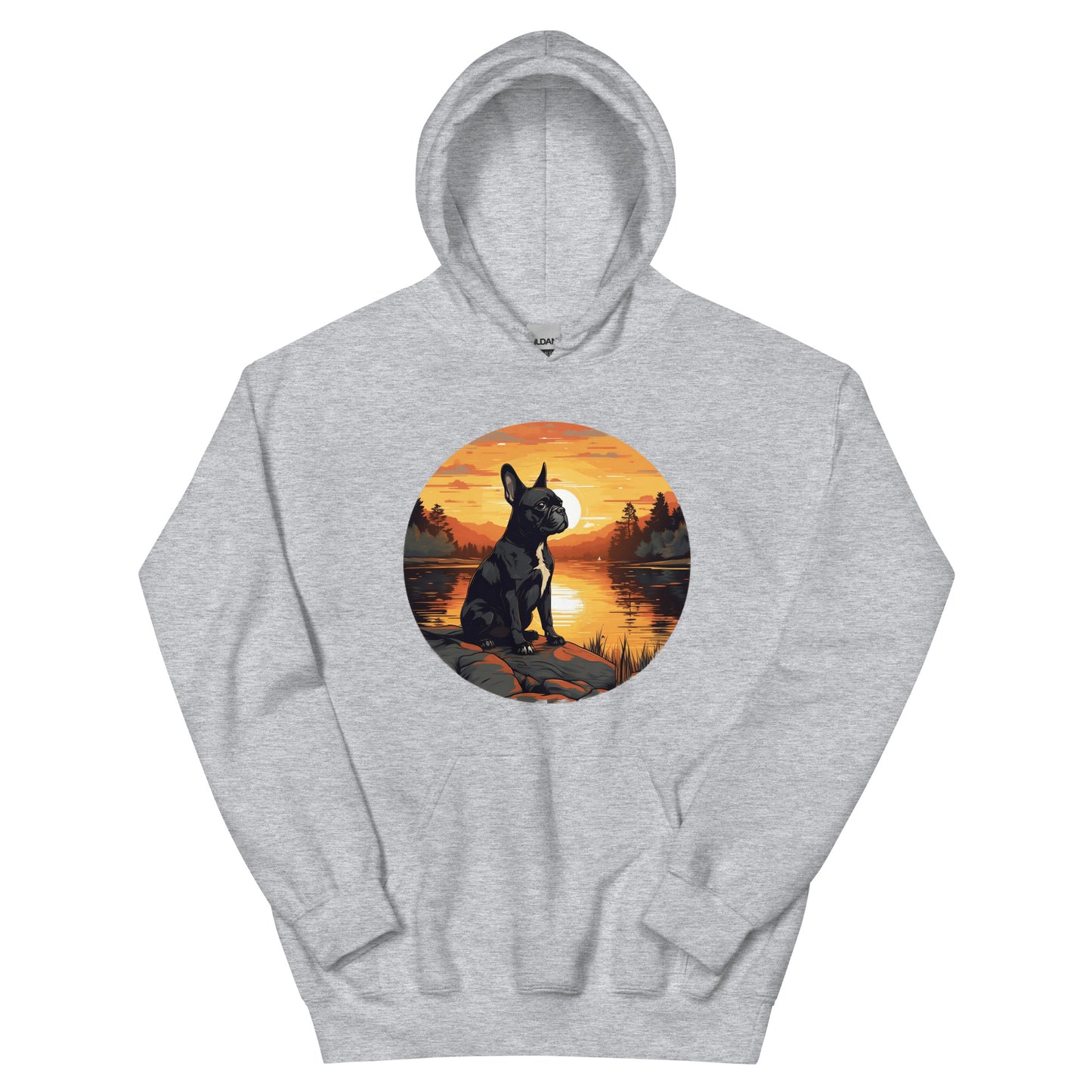 Boston Terrier Sitting By A Calm Lake Unisex Hoodie
