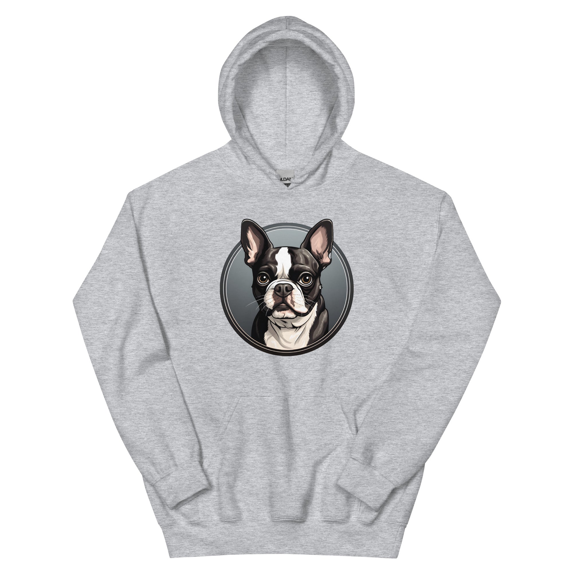 Cartoon Boston Terrier Dog Portrait Unisex Hoodie