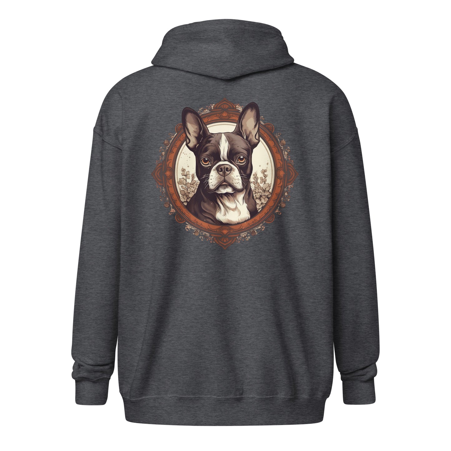 Vintage-Inspired Red Brown Boston Terrier Unisex Heavy Blend Zip Hoodie