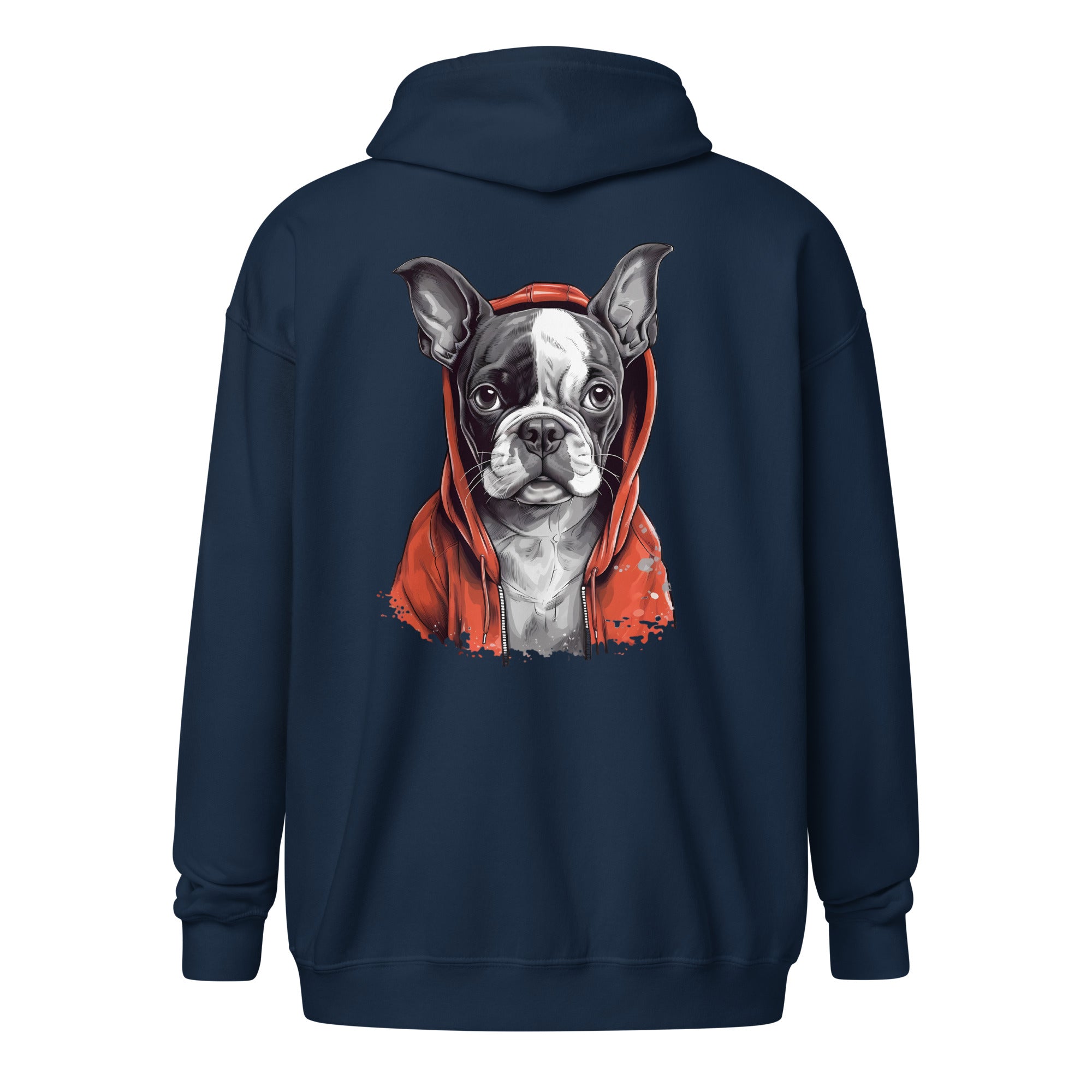 Boston Terrier In A Red Hood Unisex Heavy Blend Zip Hoodie