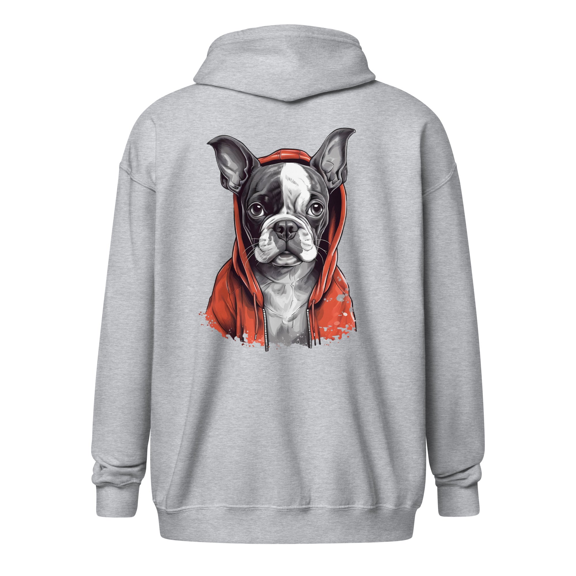 Boston Terrier In A Red Hood Unisex Heavy Blend Zip Hoodie