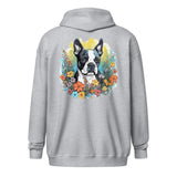 Boston Terrier Surrounded By Flowers Heavy Blend Zip Hoodie