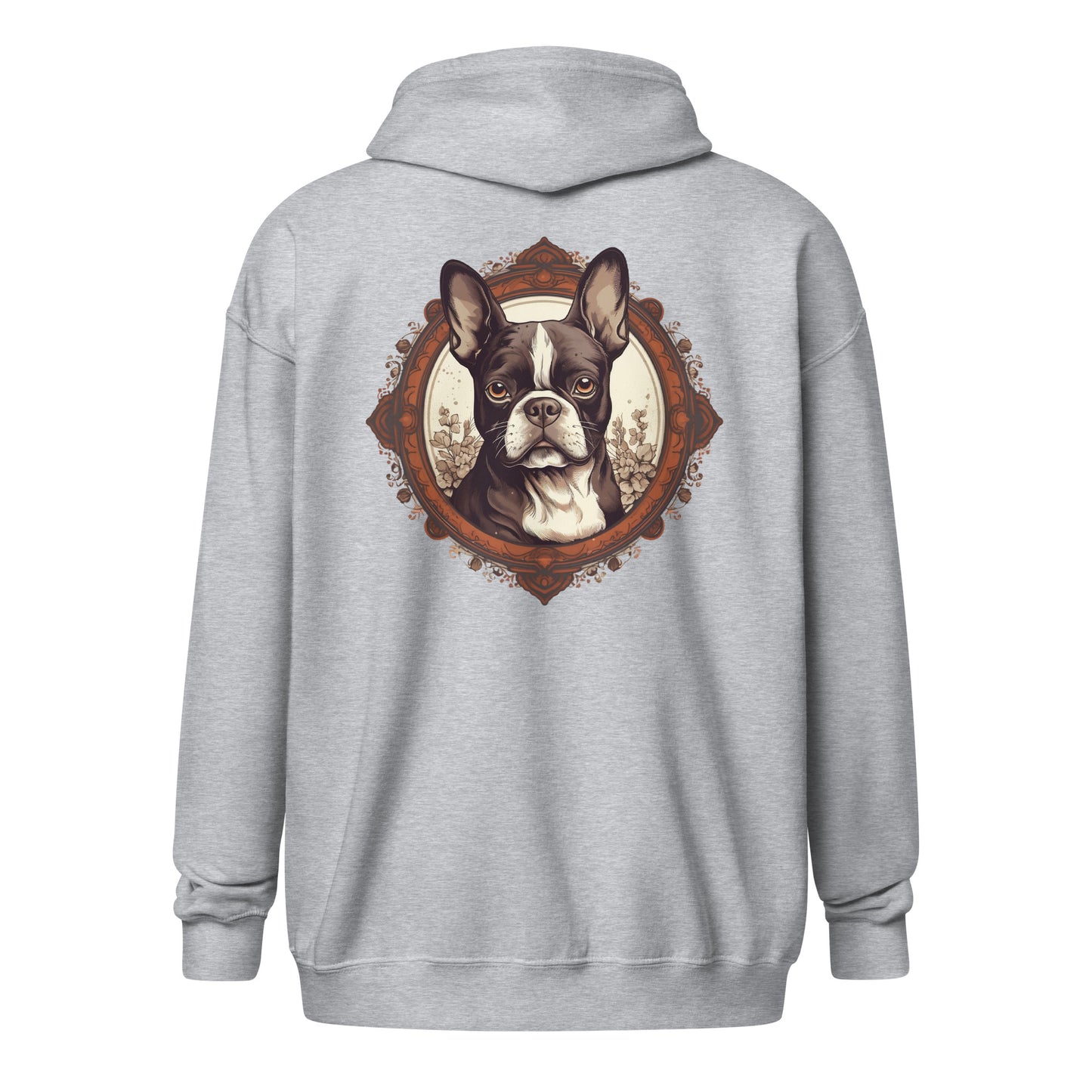 Vintage-Inspired Red Brown Boston Terrier Unisex Heavy Blend Zip Hoodie