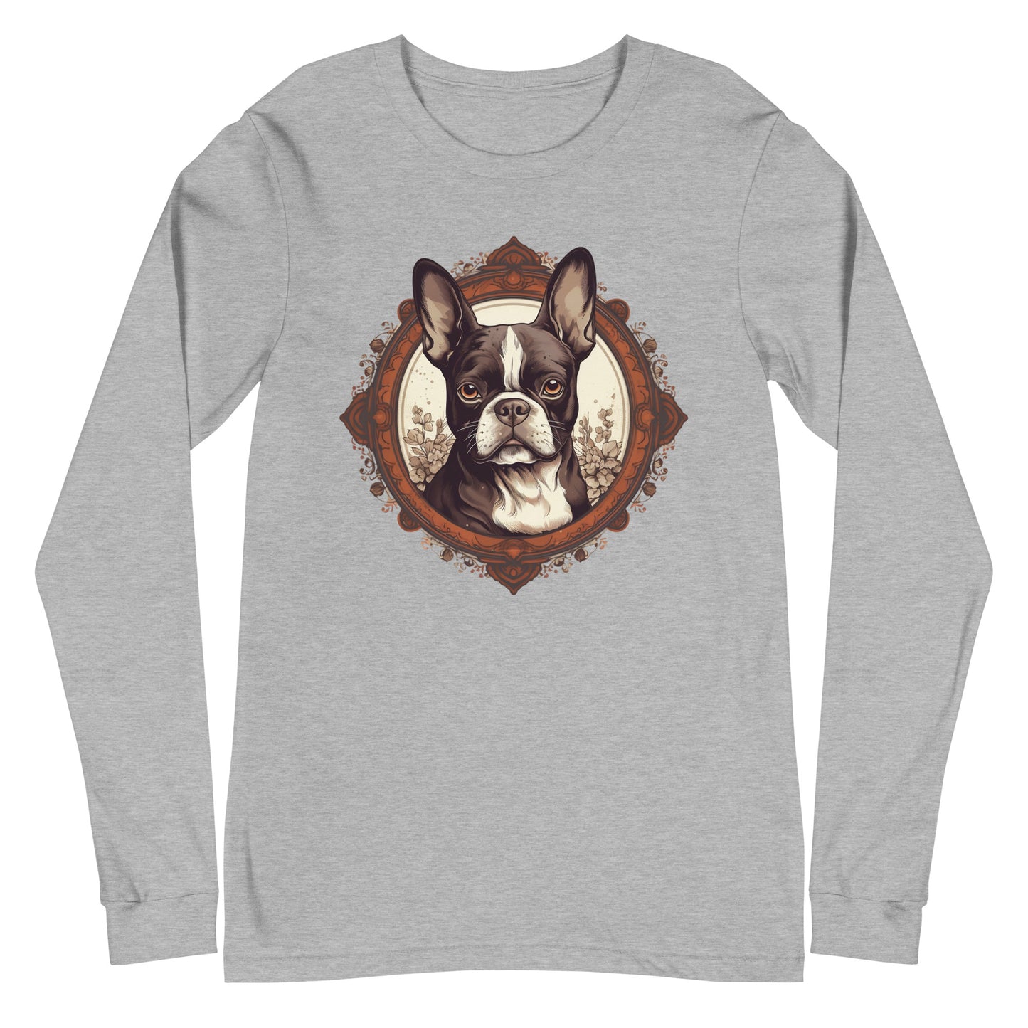 Vintage-Inspired Red Brown Boston Terrier Long Sleeve Tee