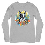 Boston Terrier Surrounded By Flowers Long Sleeve Tee