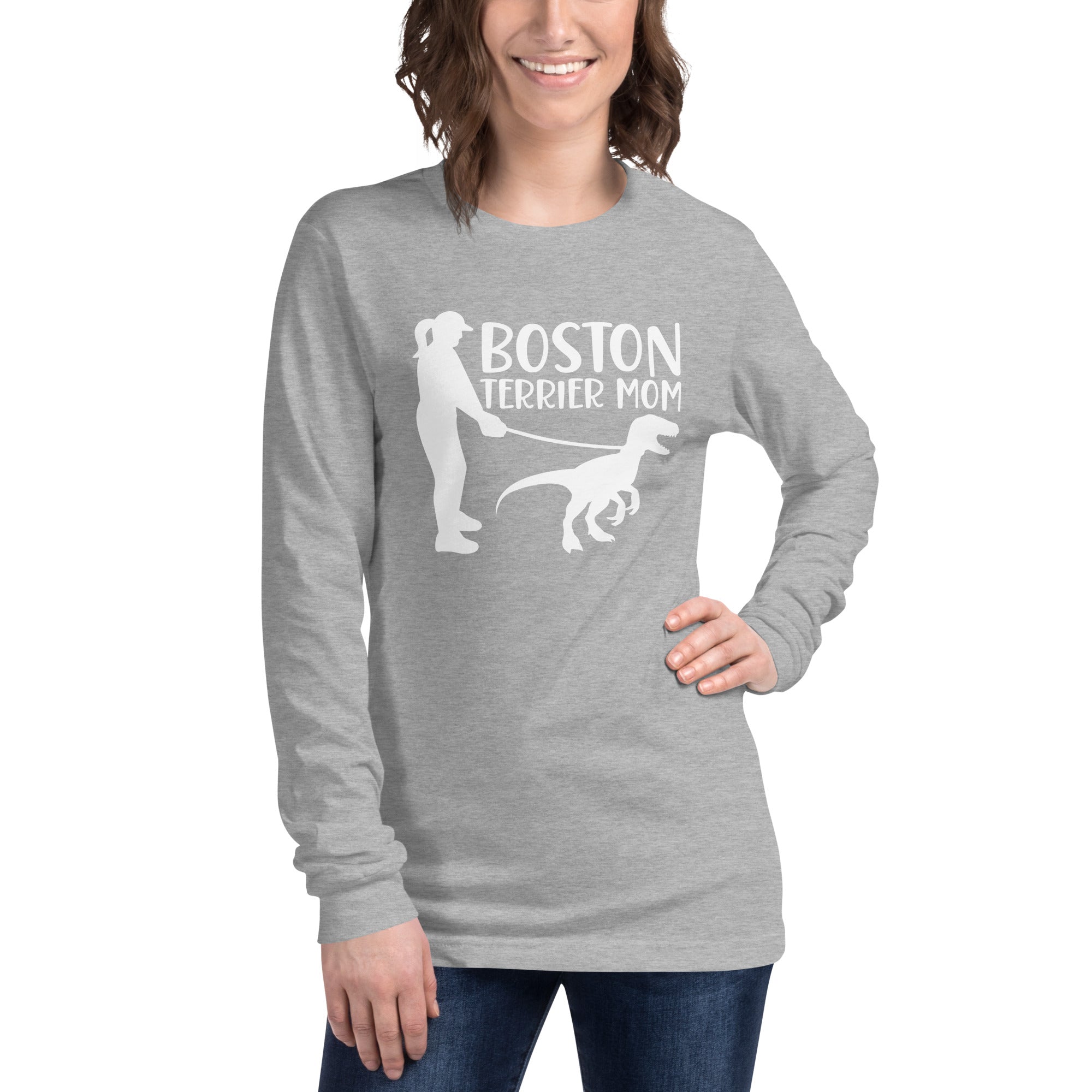 Boston Terrier Mom Dinosaur Long Sleeve Tee