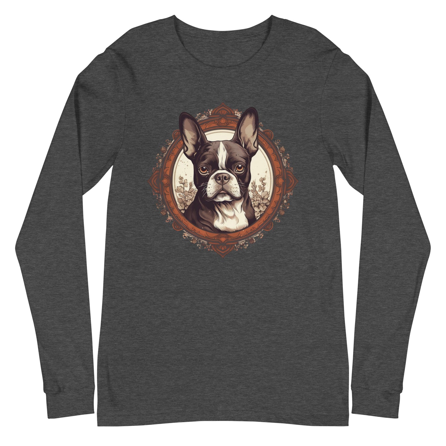 Vintage-Inspired Red Brown Boston Terrier Long Sleeve Tee