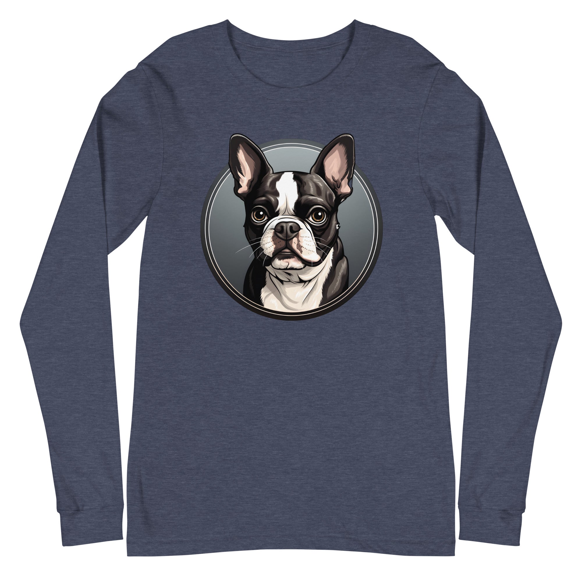 Cartoon Boston Terrier Dog Portrait Unisex Long Sleeve Tee