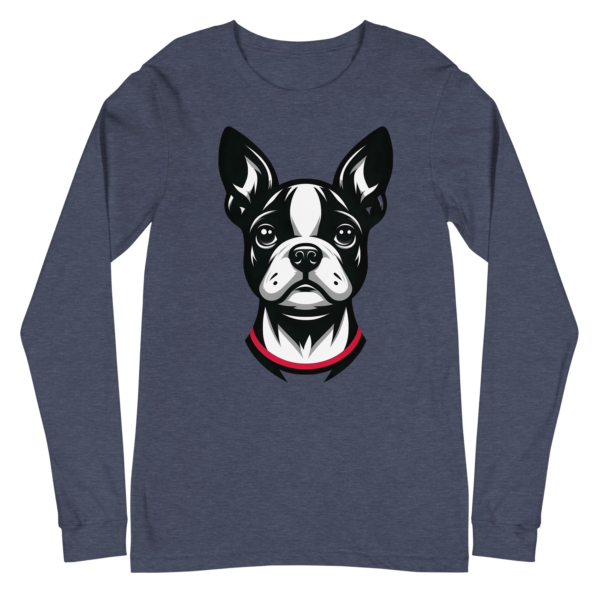 Minimalist Boston Terrier Face Design Unisex Long Sleeve Tee