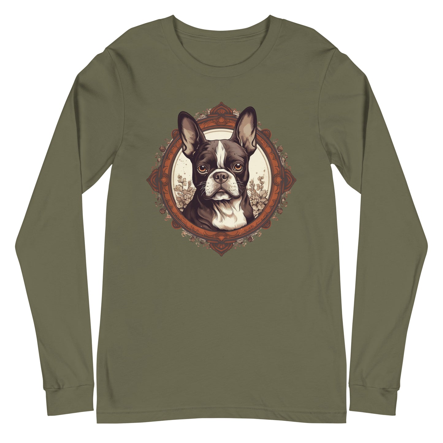 Vintage-Inspired Red Brown Boston Terrier Long Sleeve Tee