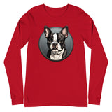 Cartoon Boston Terrier Dog Portrait Unisex Long Sleeve Tee