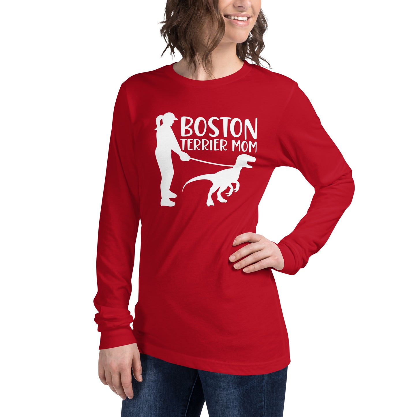 Boston Terrier Mom Dinosaur Long Sleeve Tee