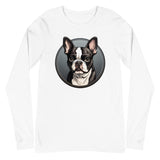 Cartoon Boston Terrier Dog Portrait Unisex Long Sleeve Tee