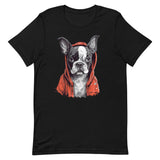 Boston Terrier in a Red Hoodie T-Shirt