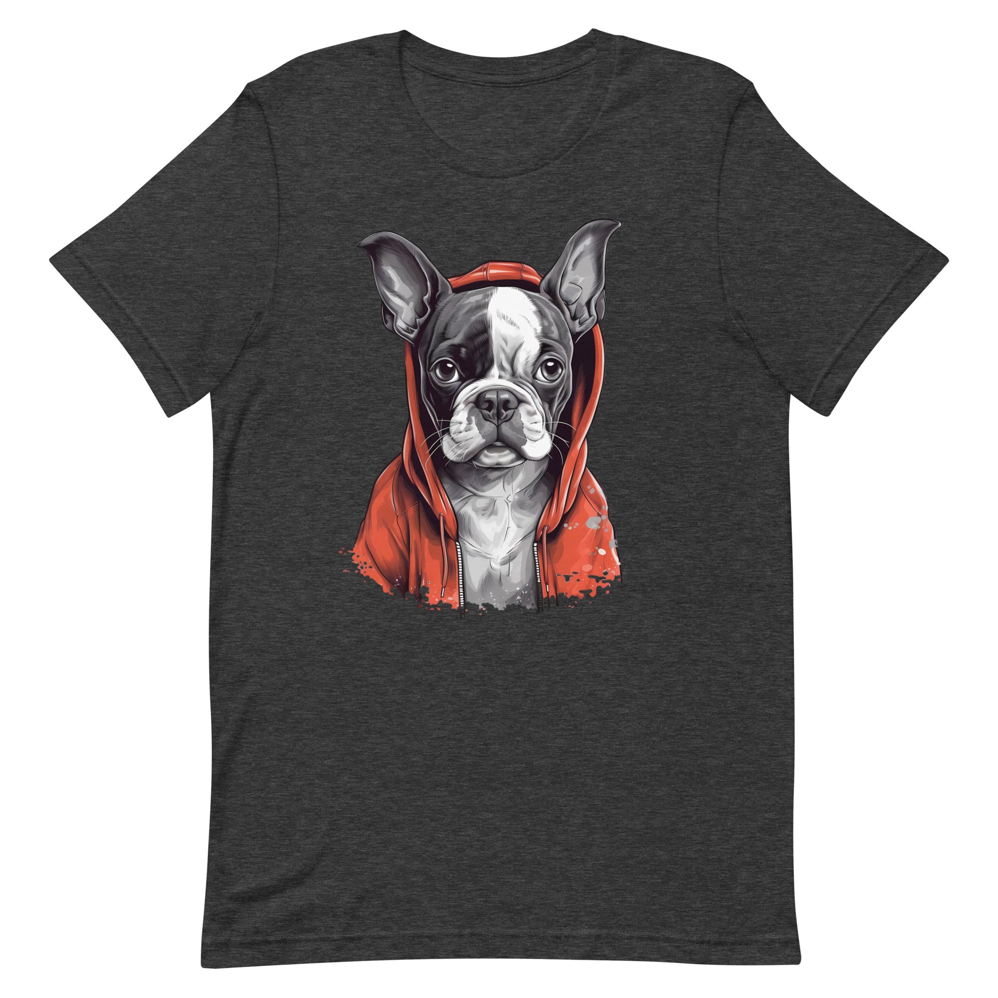Boston Terrier in a Red Hoodie T-Shirt