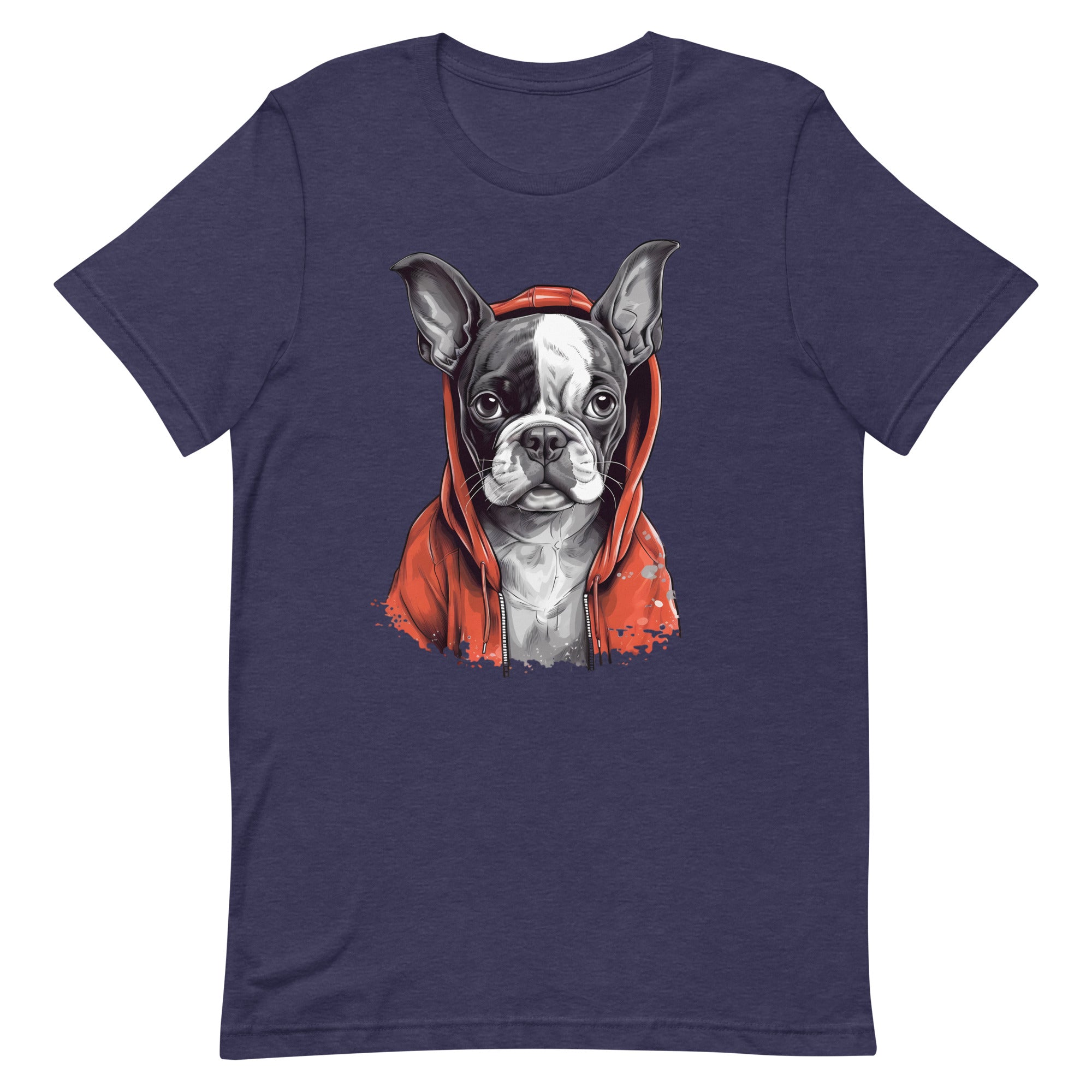 Boston Terrier in a Red Hoodie T-Shirt