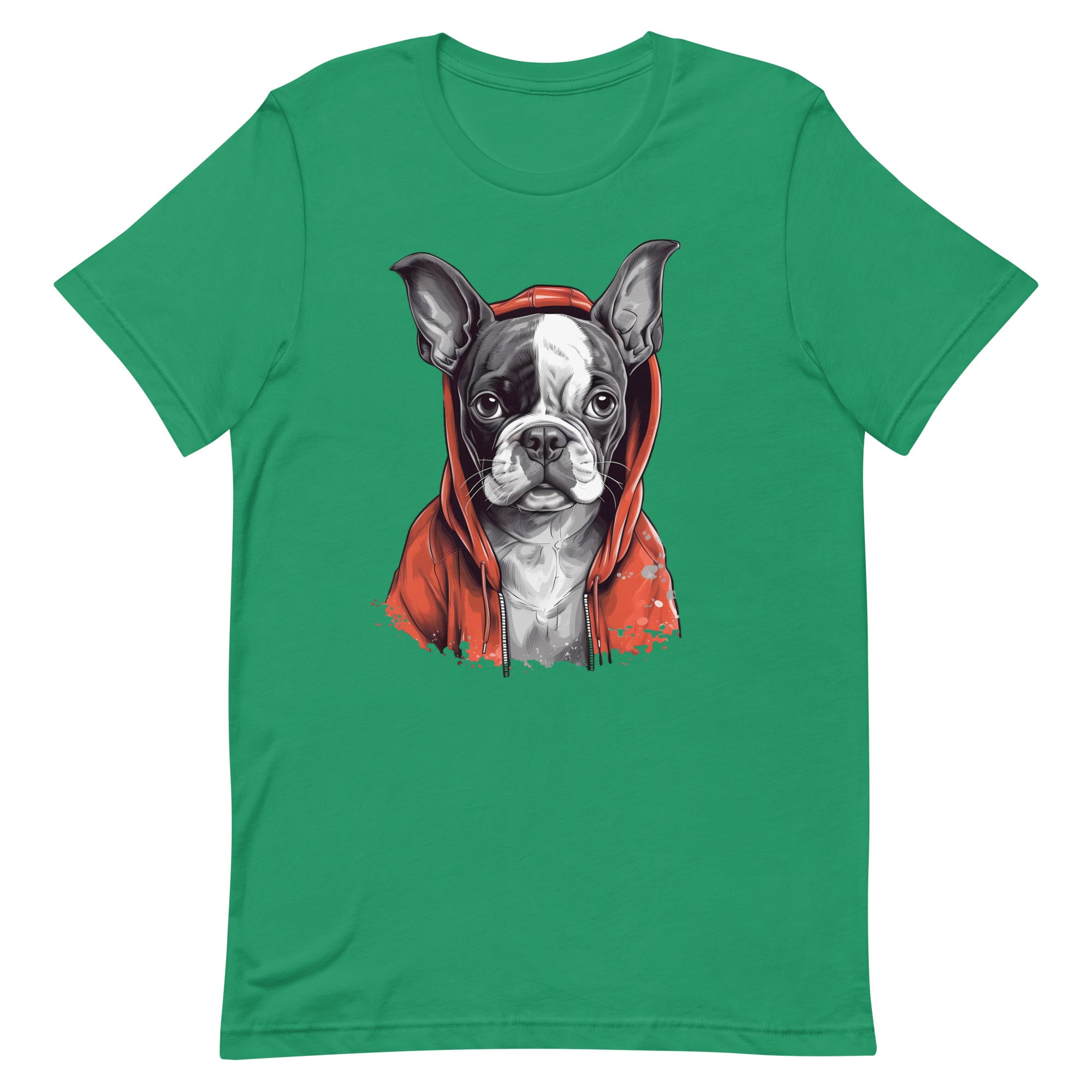 Boston Terrier in a Red Hoodie T-Shirt