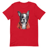 Boston Terrier in a Red Hoodie T-Shirt