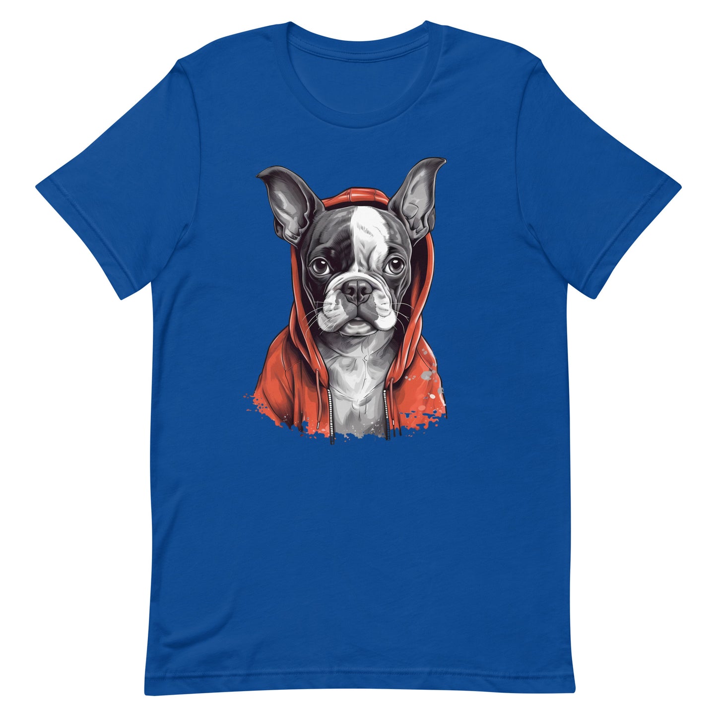 Boston Terrier in a Red Hoodie T-Shirt