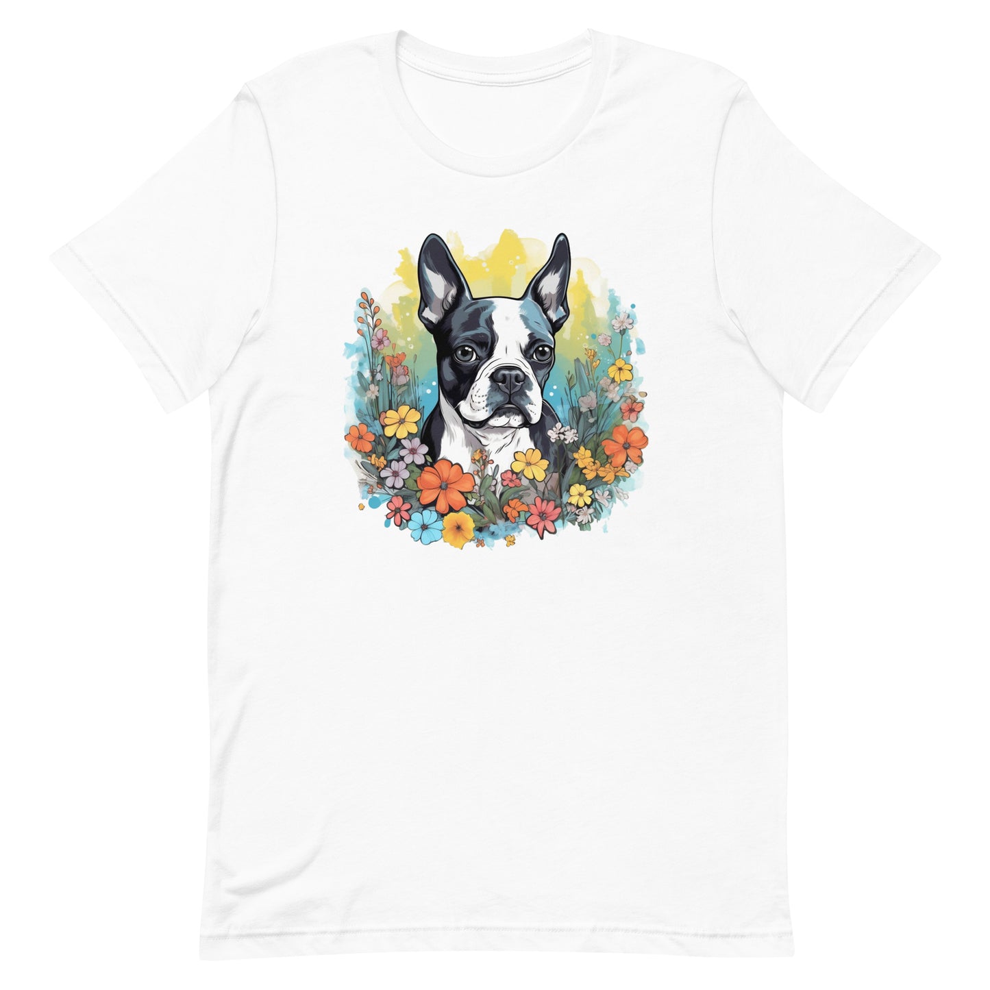 Boston Terrier Surrounded By Flowers T-Shirt