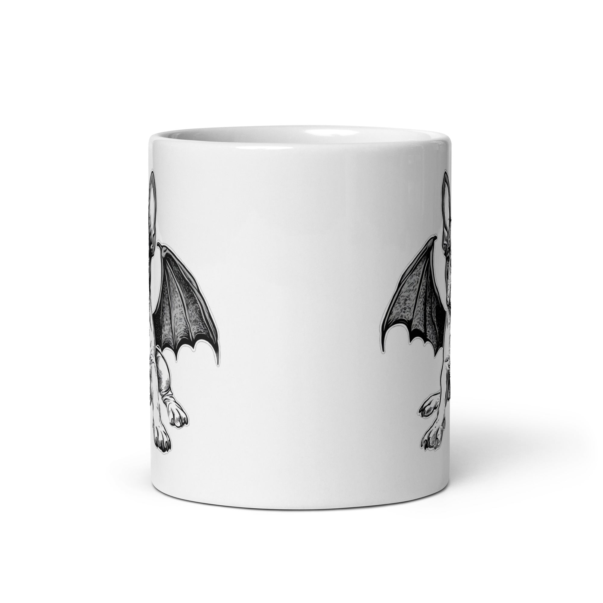 Bat-Winged Boston Terrier Dog White Glossy Mug