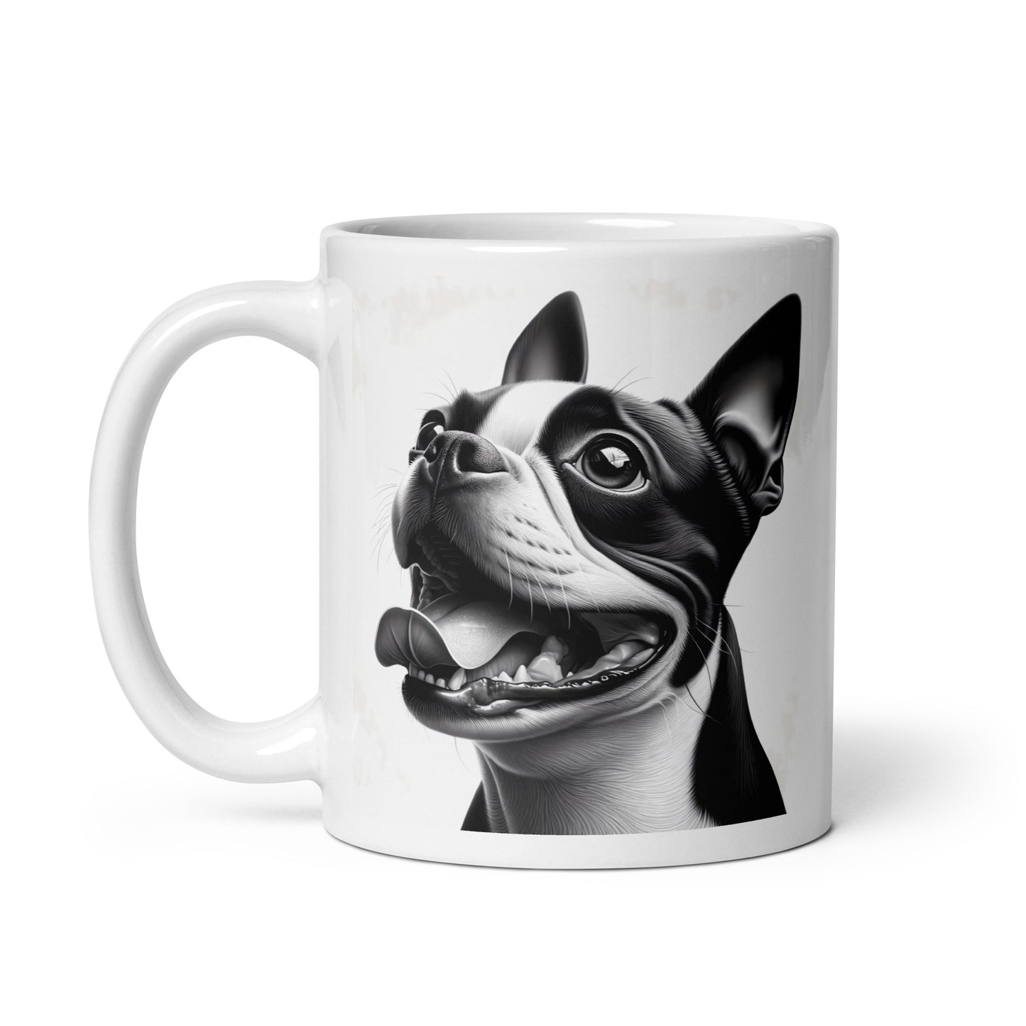Overjoyed Boston Terrier Dog White Glossy Mug