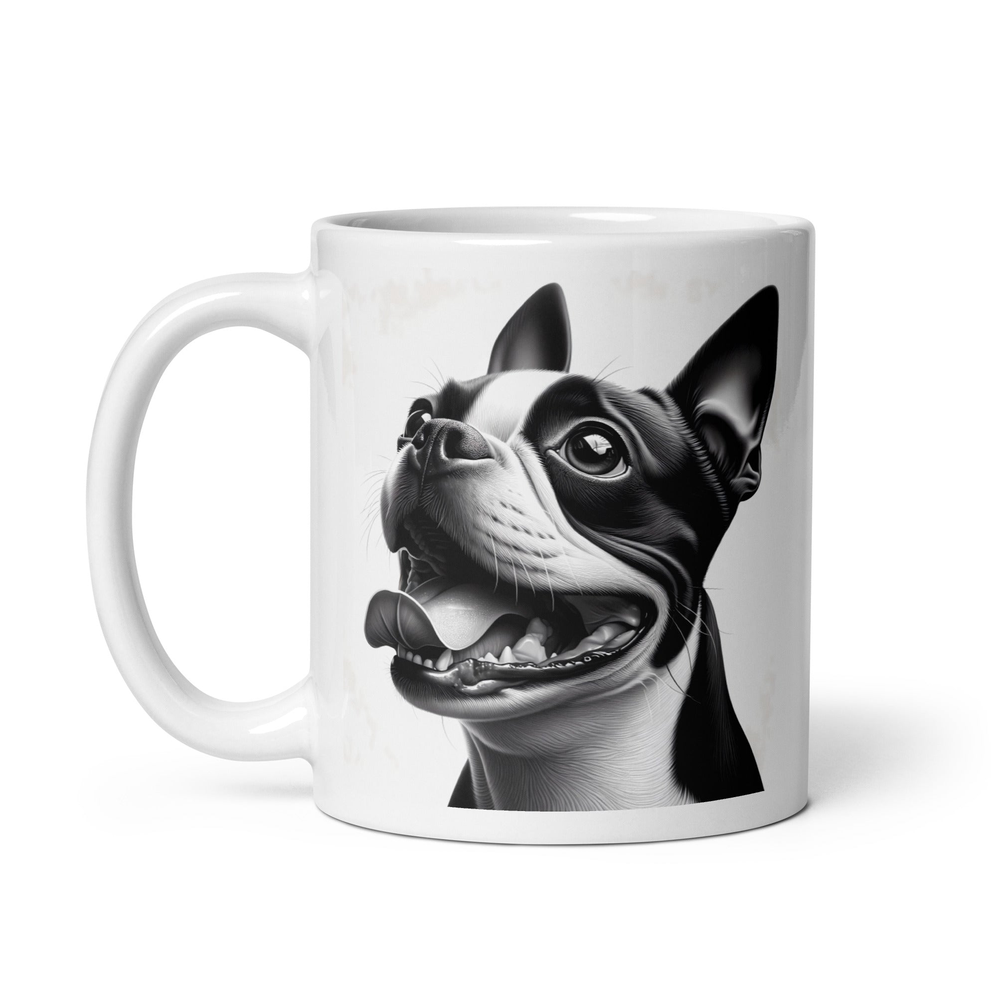 Overjoyed Boston Terrier Dog White Glossy Mug