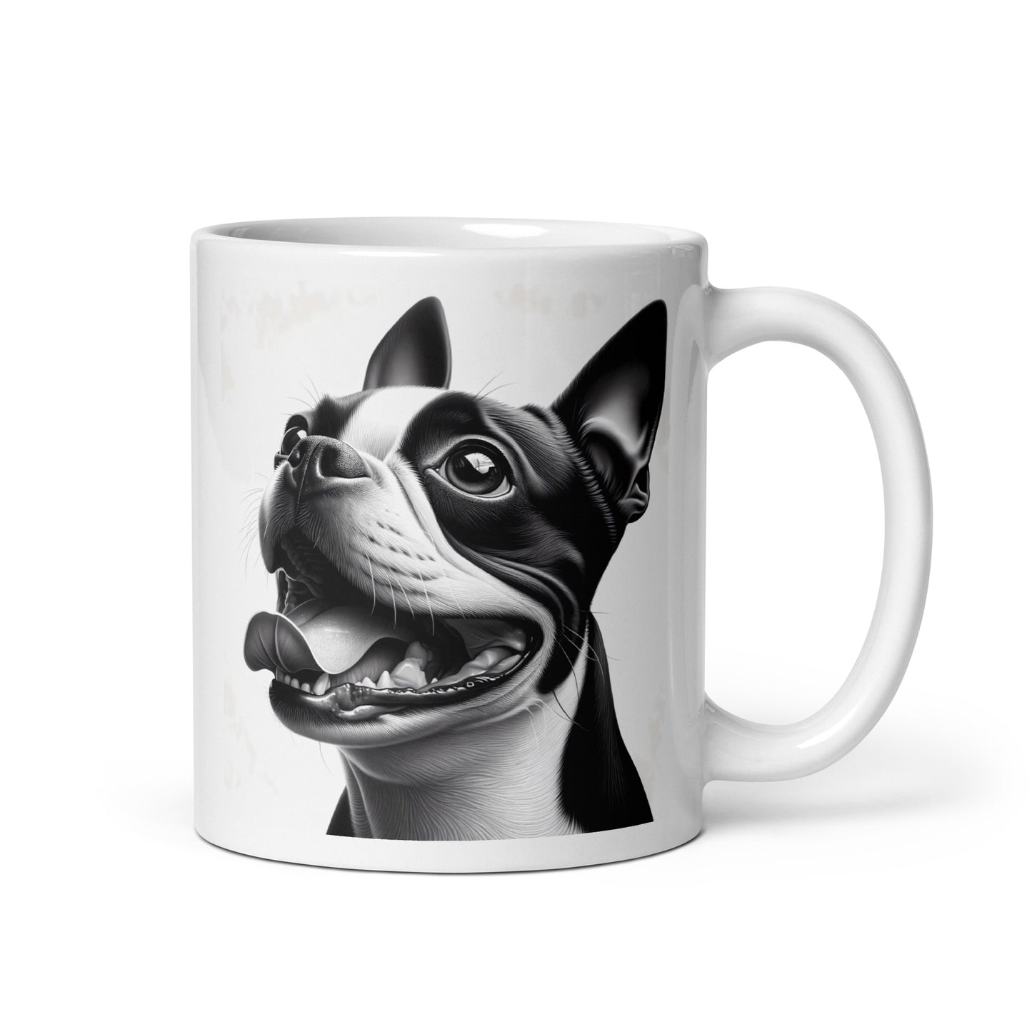 Overjoyed Boston Terrier Dog White Glossy Mug