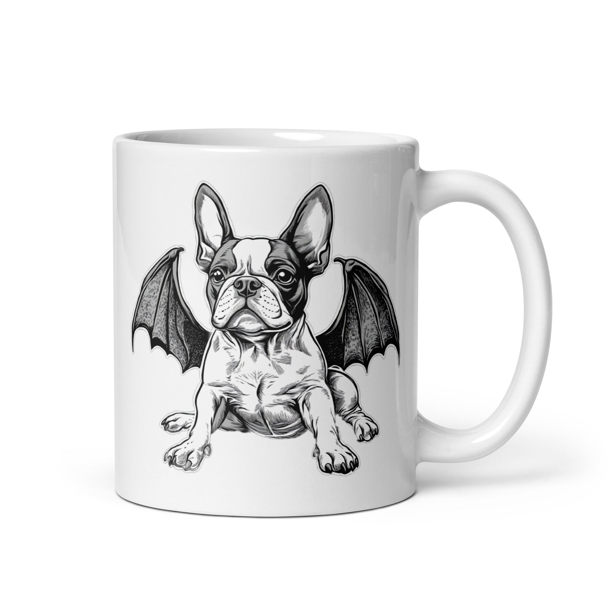 Bat-Winged Boston Terrier Dog White Glossy Mug