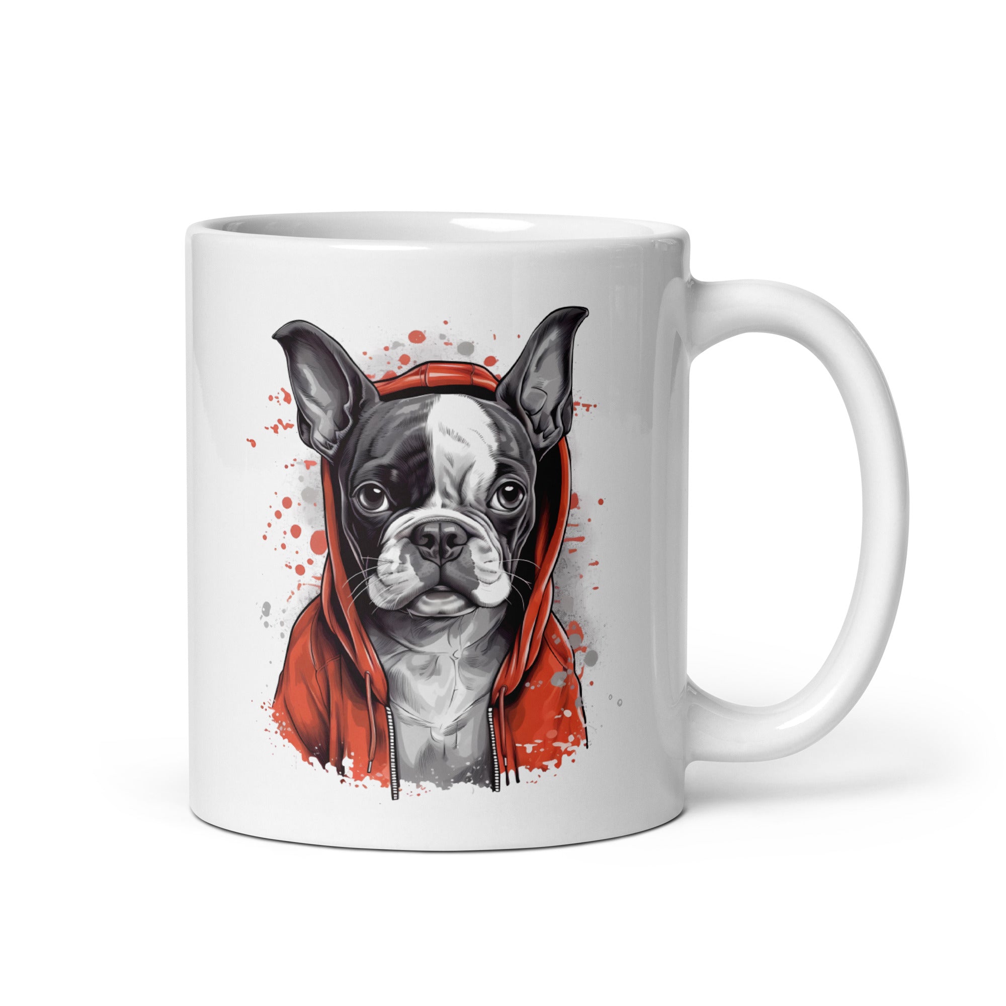 Boston Terrier in a Red Hoodie Mug