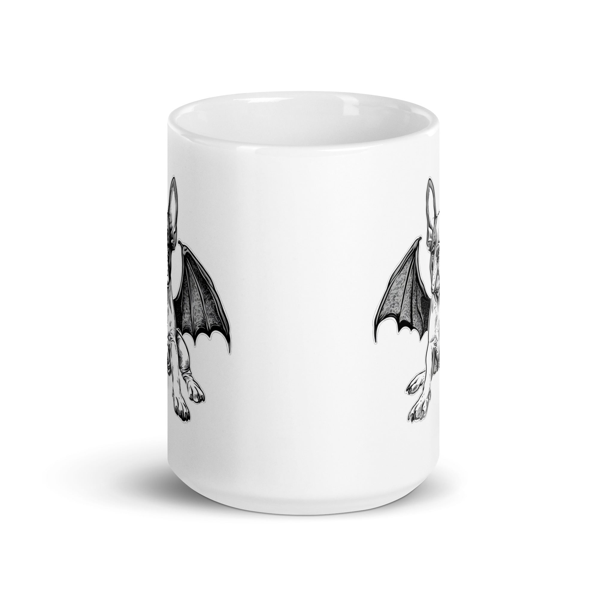 Bat-Winged Boston Terrier Dog White Glossy Mug