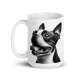 Overjoyed Boston Terrier Dog White Glossy Mug