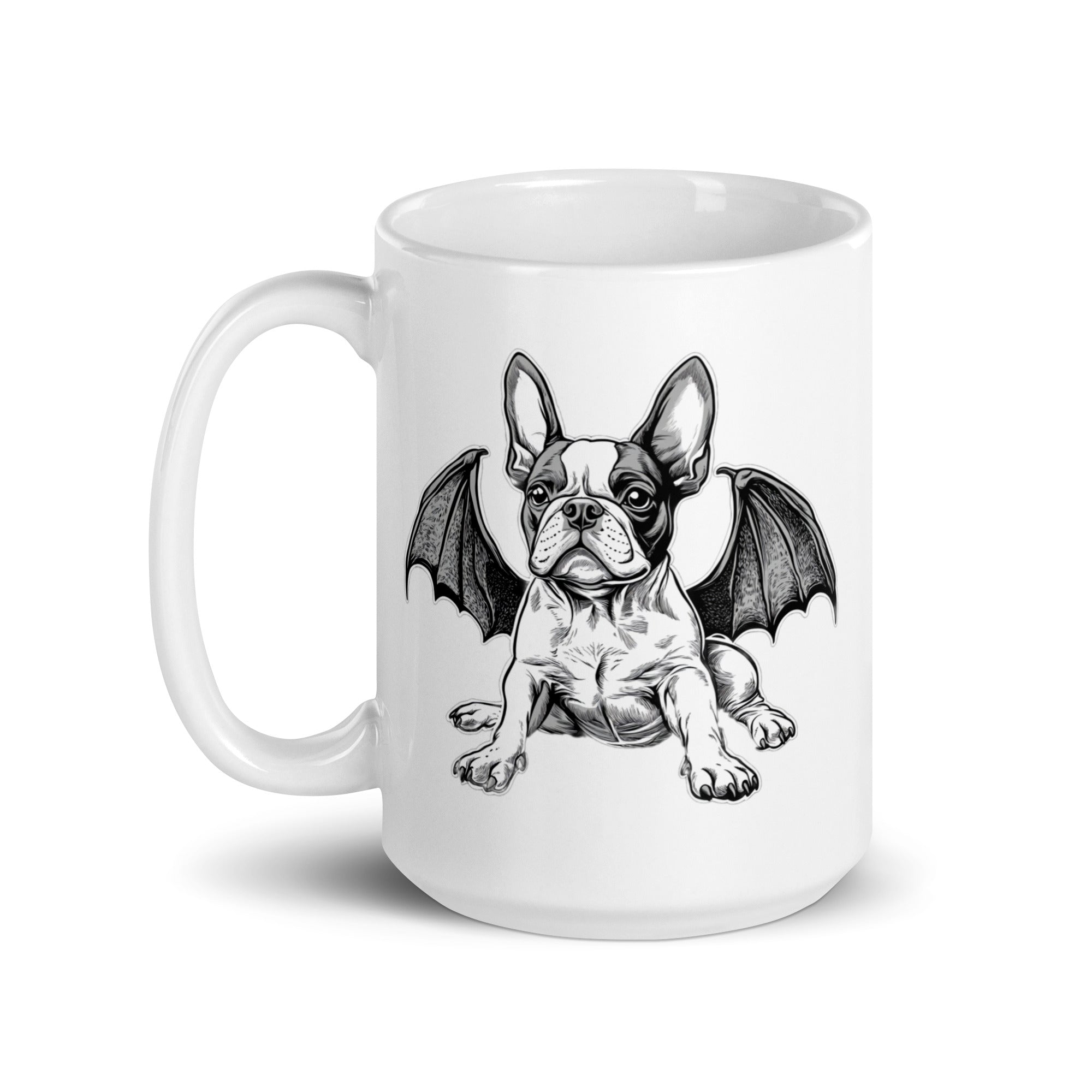 Bat-Winged Boston Terrier Dog White Glossy Mug