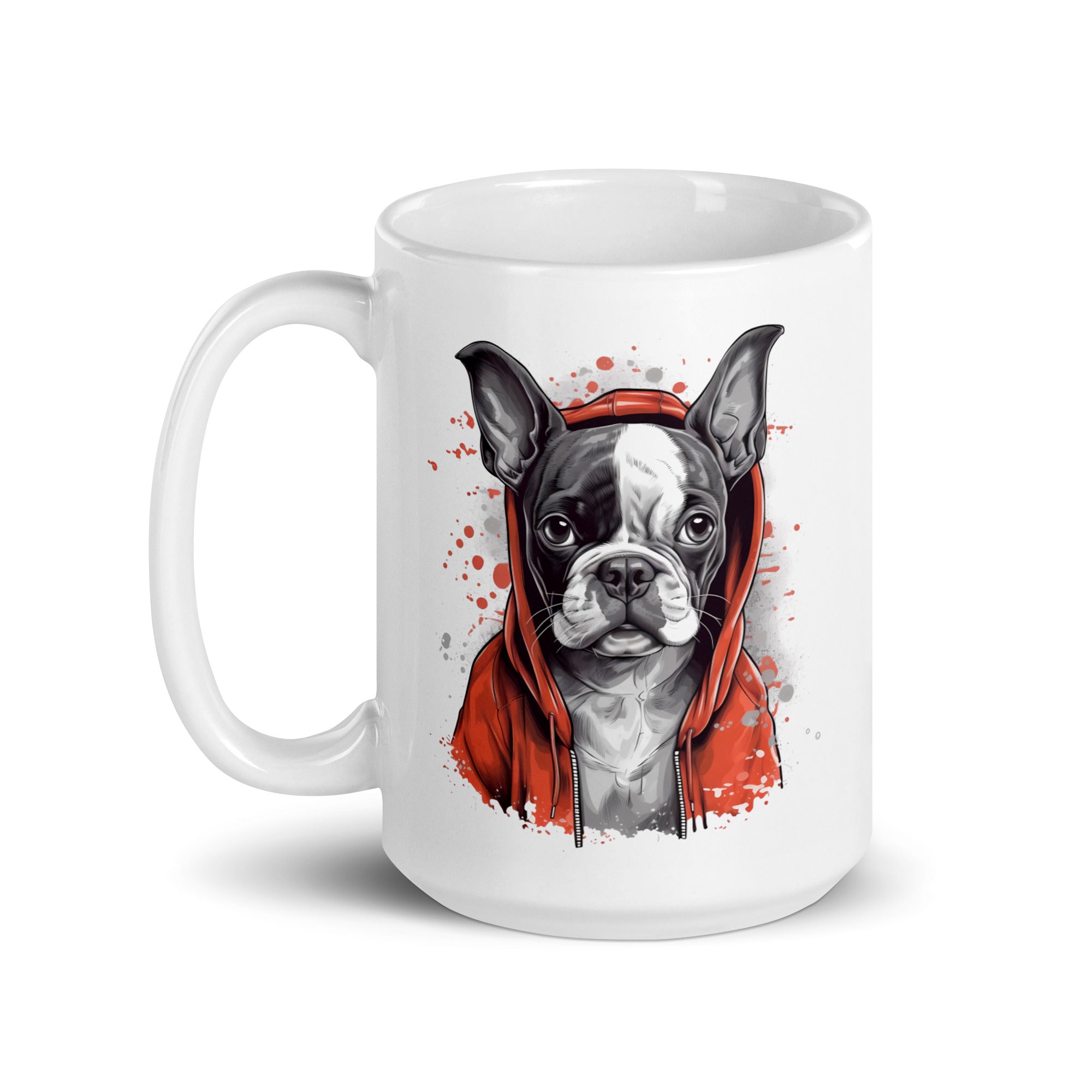 Boston Terrier in a Red Hoodie Mug