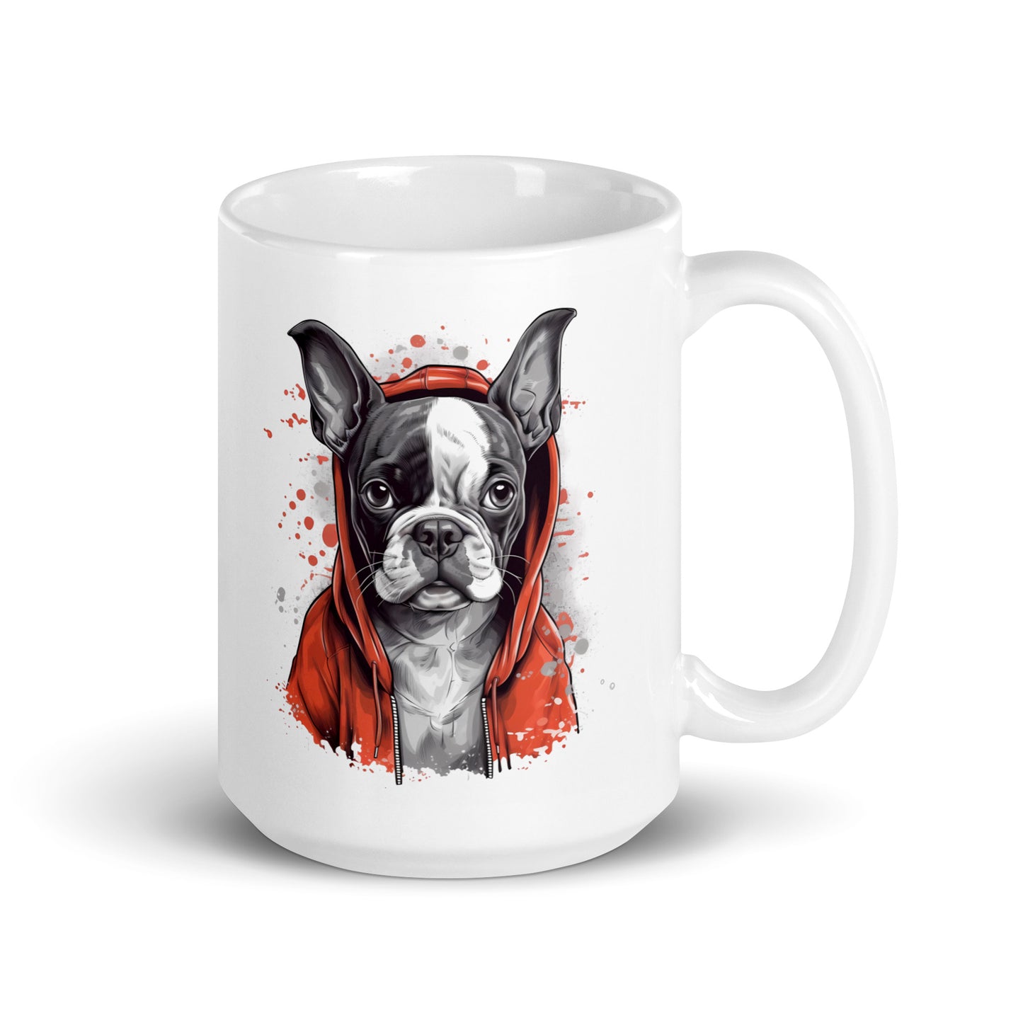 Boston Terrier in a Red Hoodie Mug