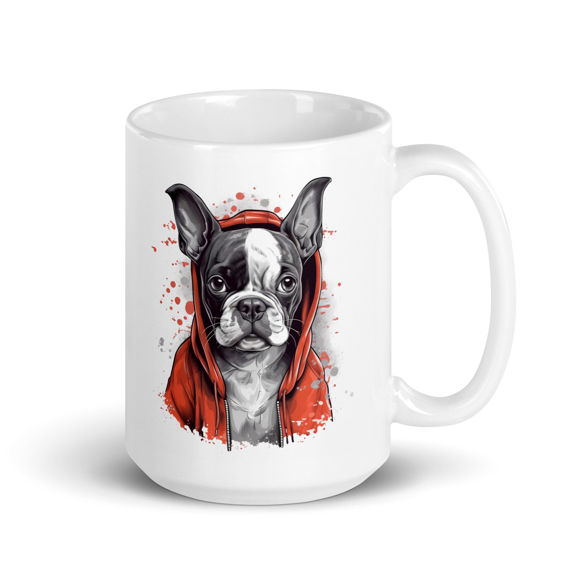 Boston Terrier in a Red Hoodie Mug