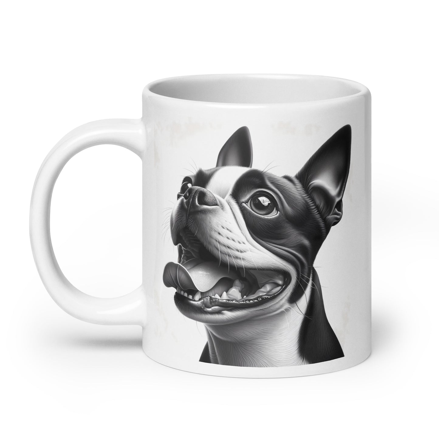 Overjoyed Boston Terrier Dog White Glossy Mug