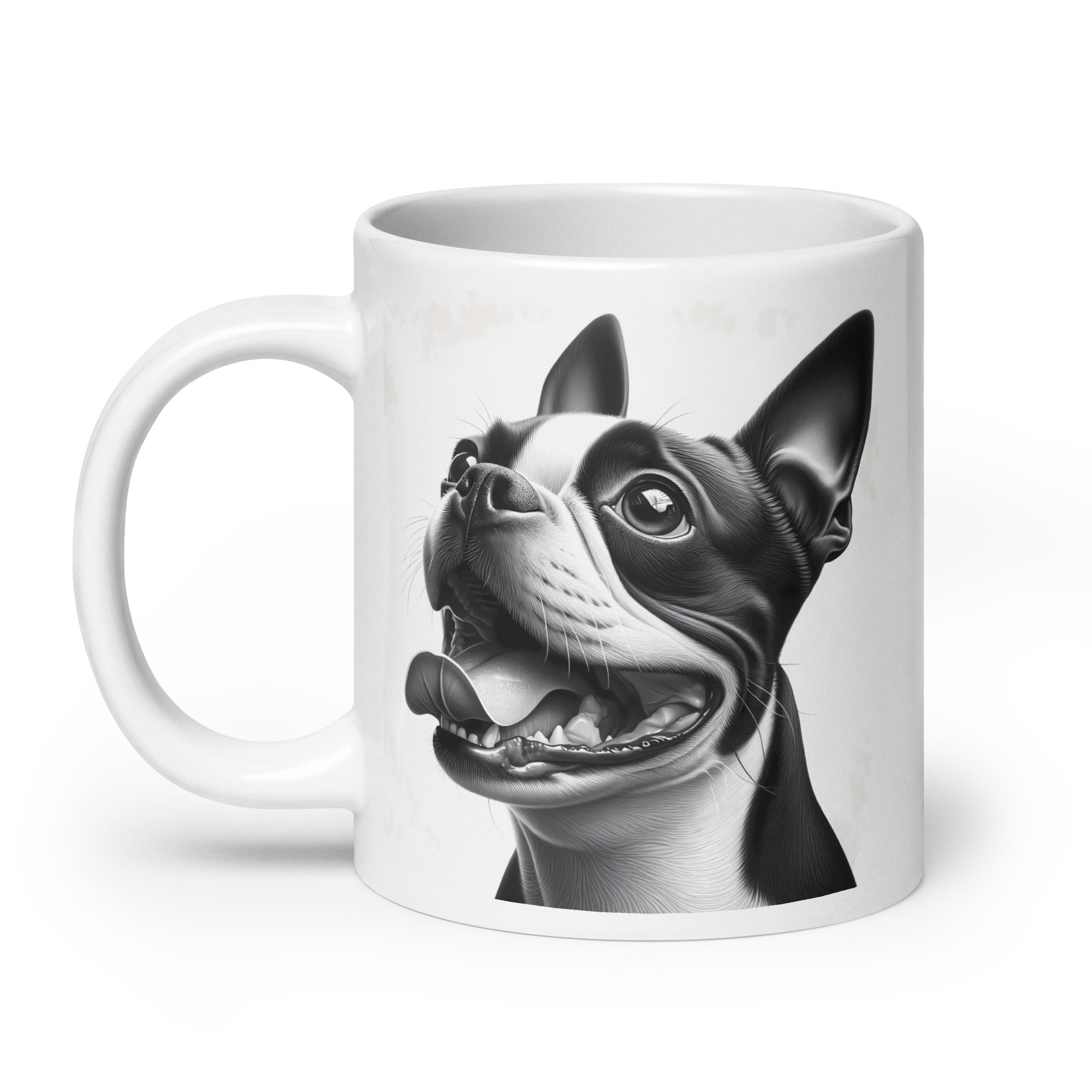 Overjoyed Boston Terrier Dog White Glossy Mug