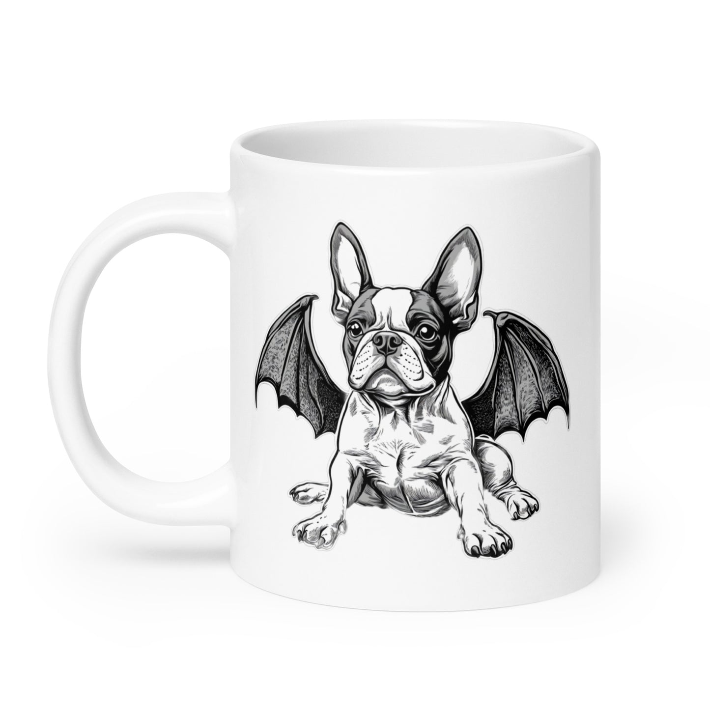 Bat-Winged Boston Terrier Dog White Glossy Mug