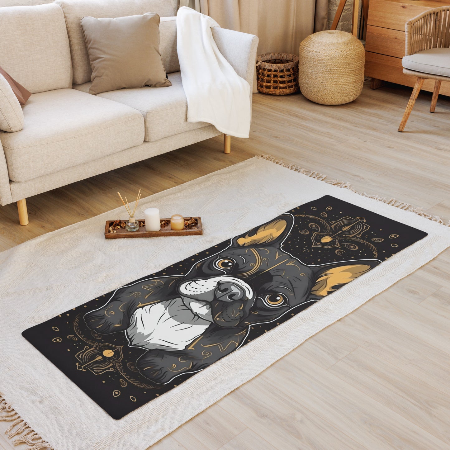 Boston Terrier Yoga Mat - Black and Yellow