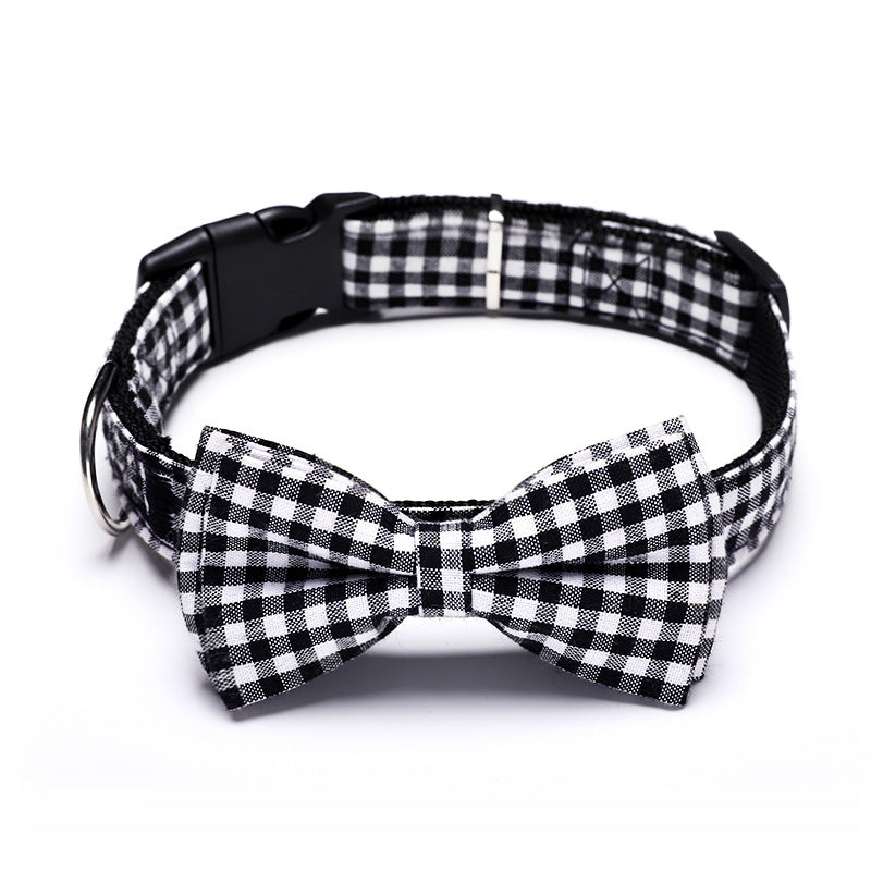 Buffalo Plaid Dog Collar with Bow Tie
