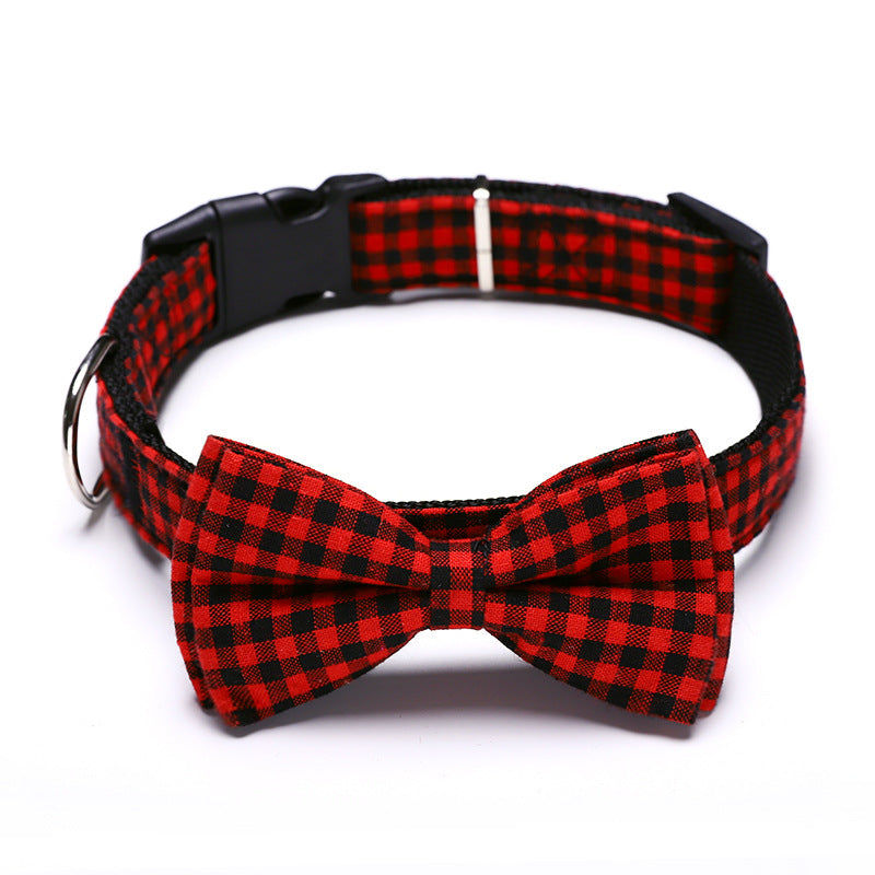 Buffalo Plaid Dog Collar with Bow Tie