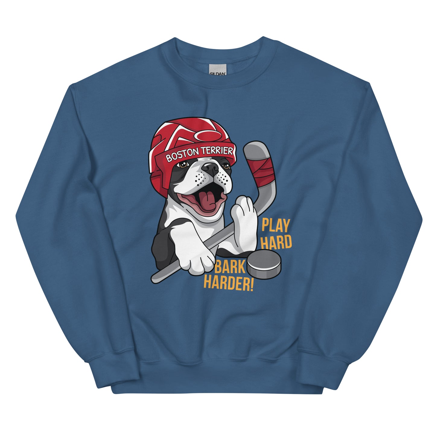 Hockey Boston Terrier Sweatshirt - Play Hard Bark Harder