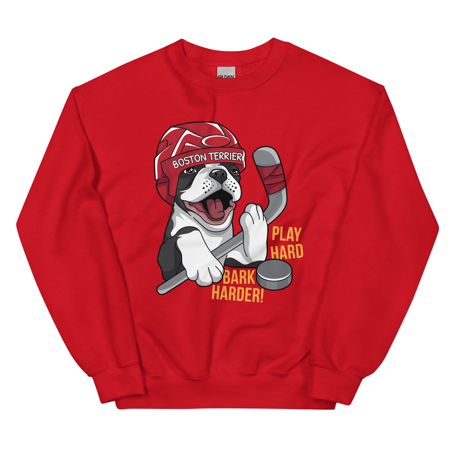 Hockey Boston Terrier Sweatshirt - Play Hard Bark Harder