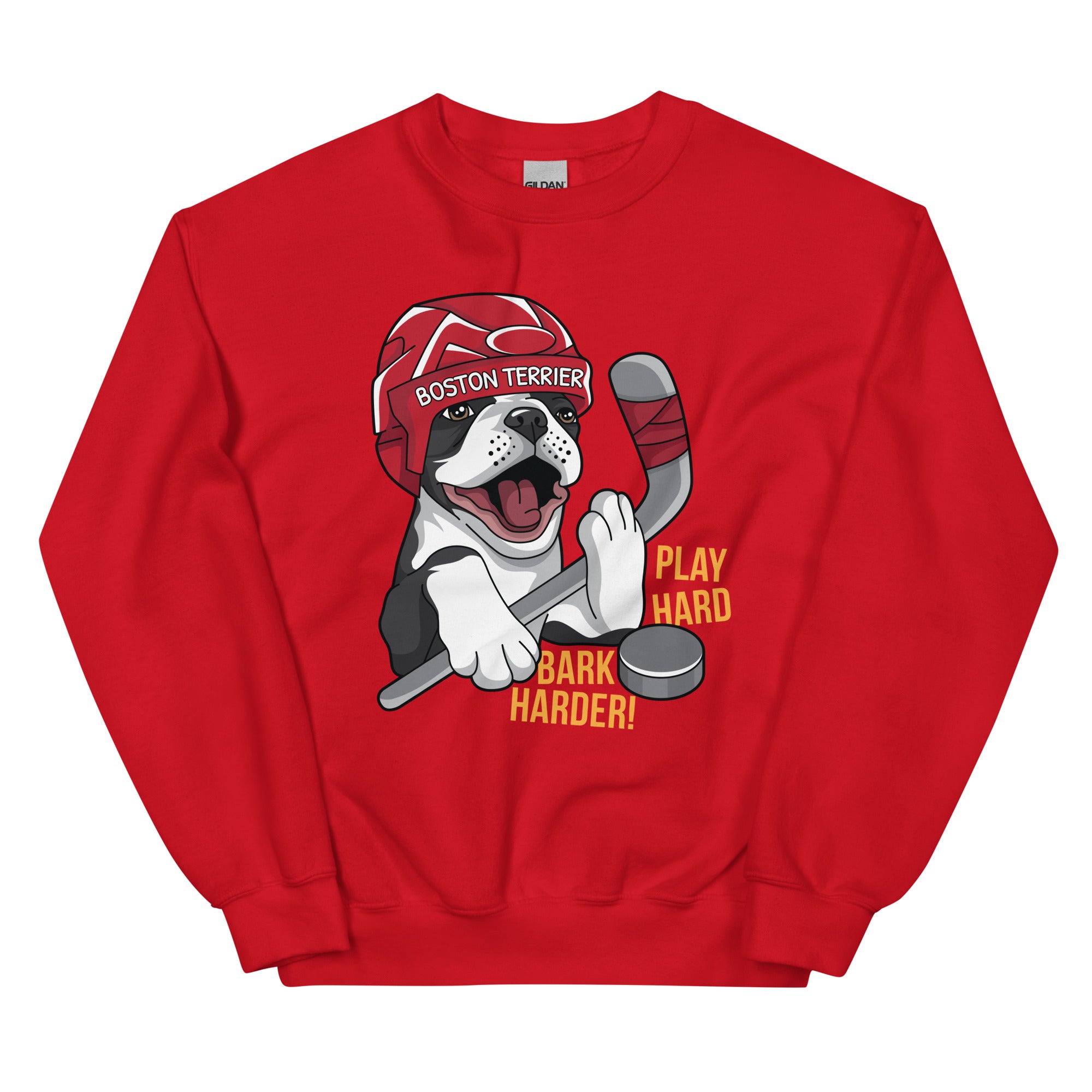 Hockey Boston Terrier Sweatshirt - Play Hard Bark Harder